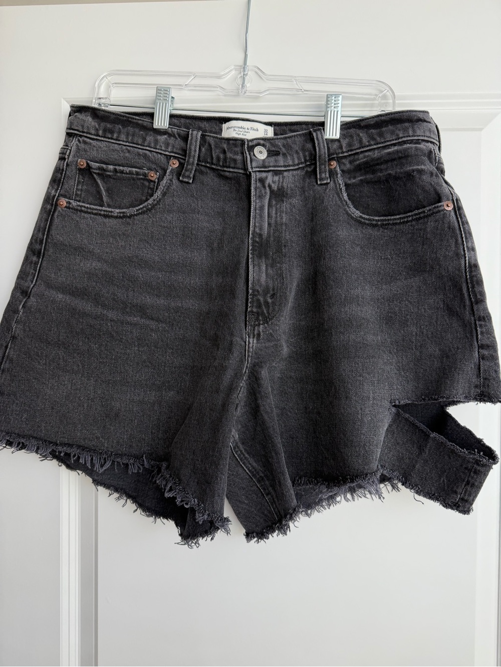Abercrombie & Fitch Curve Love Black High-Rise Distressed Dad Shorts